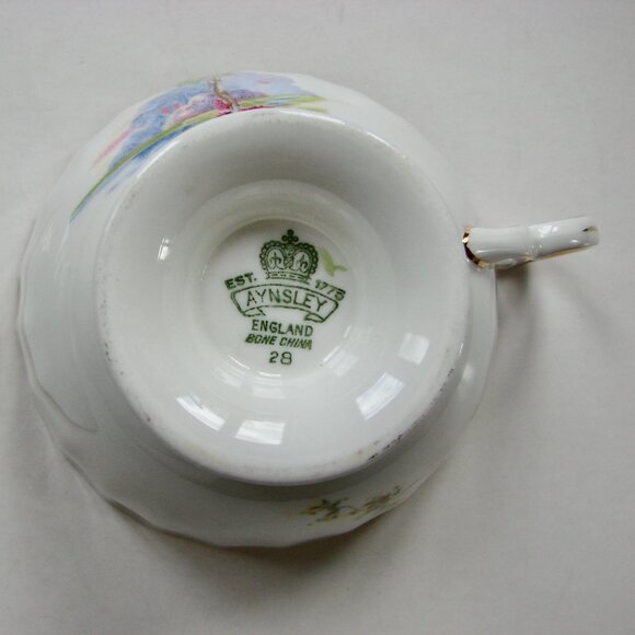 Vintage Aynsley Bone China Teacup Saucer Bluebell Time Gold Gilt Scalloped - Picture 8 of 8